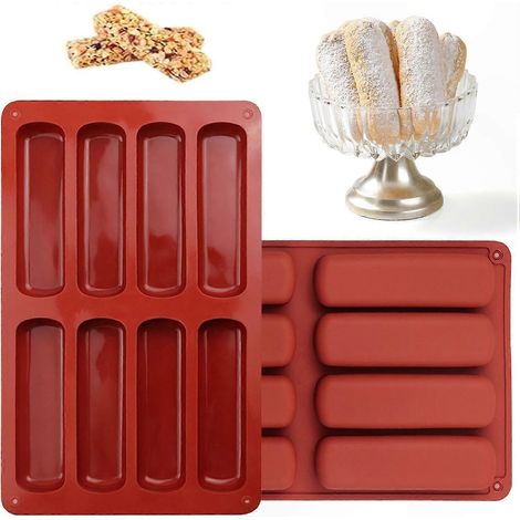 Rechteckige Silikonform mit 8 Mulden, antihaftbeschichtet, zum Backen von Brot, Kuchen, Schokolade, Müsliriegeln und Keksen. (1/5)