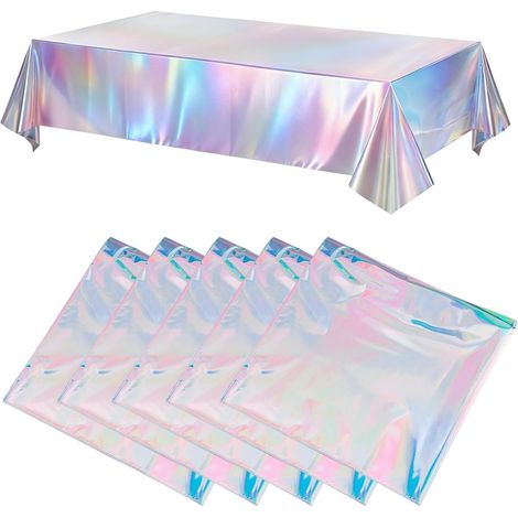 Set mit 5 schillernden Kunststofftischdecken, 137 x 274 cm, rechteckige, schillernde Tischdecke für Geburtstage, glänzende Partytischdecke für Camping, Picknick, Geburtstage, Hochzeiten und andere Fei (1/5)