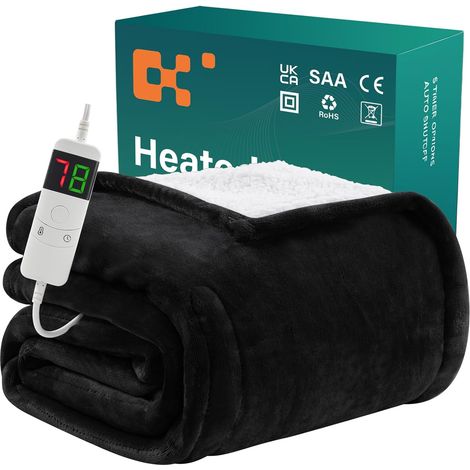 Couverture Chauffante Électrique - 130x180cm - Flanelle Douce - 10 Niveaux Chaleur - Minuterie 5h - Lit Canapé - Noire (1/5)