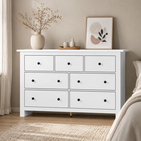 Aparador 152/40/89 cm blanco con 7 cajones y estructura estable, estilo minimalista francés (1/5)
