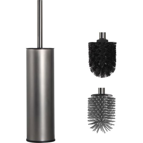 Brosse Toilettes WC métallique autoportante, Brosse WC Argen Gris avec 2 Balai Toilette WC pour Le Nettoyage en Profondeur de Bain, Anti-Goutte et Anti-Obstruction (1/5)