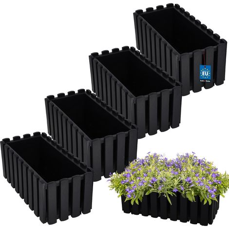 Pots de fleurs de balcon pour rambarde de terrasse, gris rustique, 40 cm, lot de 4 (1/5)
