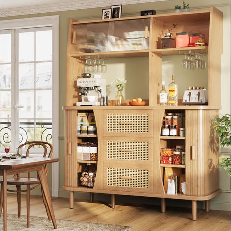 Credenza 140 x 40,5 x 174,5 cm, ante scorrevoli in vetro, MDF e metallo DESVIAE (1/5)