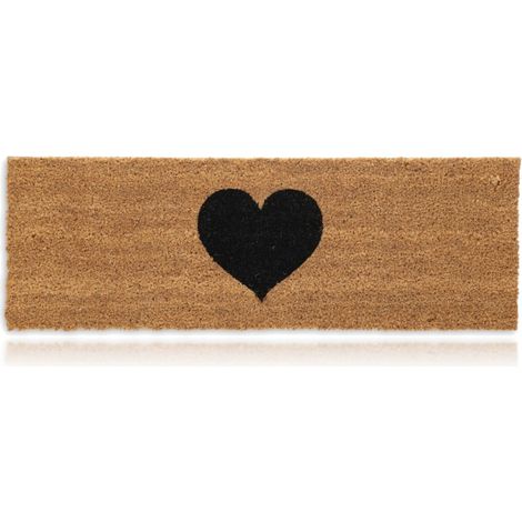 Relaxdays Zerbino Ingresso Casa, 75 x 25 cm, con Cuore, Tappeto per Interni e Esterni, in Fibra di Cocco, Marrone Nero (1/5)