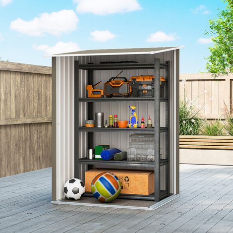 Abri extérieur en acier galvanisé, 100x104x160 cm, marron/blanc, porte incluse, casier de jardin pour outils. (1/5)