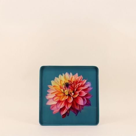 Plateau en métal laqué motif blossom 20x20cm (1/4)