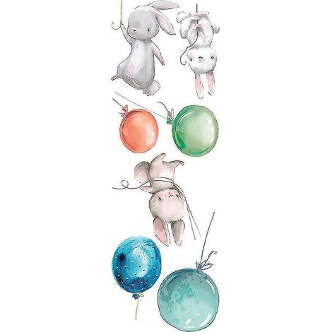 Stickers muraux Wabjtam Lapin et Ballon Mignons, Stickers muraux sur le thème du lapin pour chambre, salon, mur TV et porte (Lapin et Ballon) (1/5)