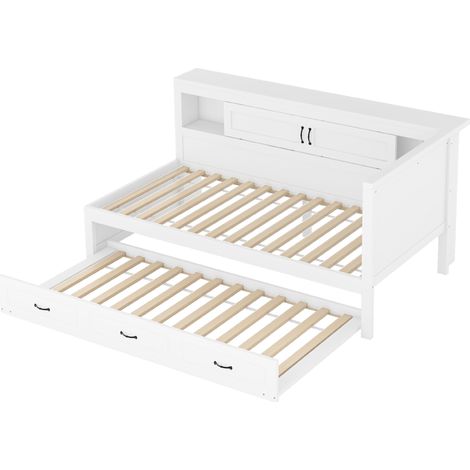 Letto da giorno 90 x 200 cm bianco con letto estraibile LED, vano contenitore, presa e USB (1/5)