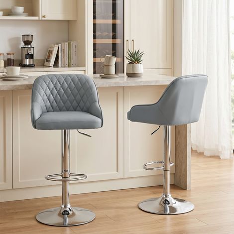 Lot 2 tabourets de bar pivotants hauteur réglable, dossier simili‑cuir, gris clair (1/5)