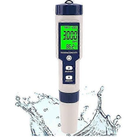 Testeur de sel pour piscine, salinomètre numérique, testeur de salinité 5 en 1 haute précision pour eau salée, IP67 W (1/5)
