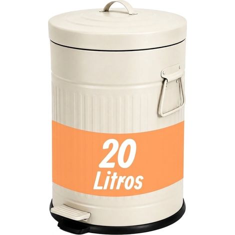 Relaxdays Cubo de Basura Retro 20 L, con Pedal, Cocina, Metal, Cubo Interior Extraíble, Cierre Suave, Beige (1/5)