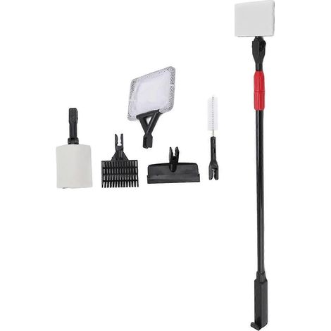 Kit de nettoyage d'aquarium 6 en 1 avec manche télescopique comprenant un grattoir à algues, un râteau à sable et une brosse pour aquarium. (1/3)