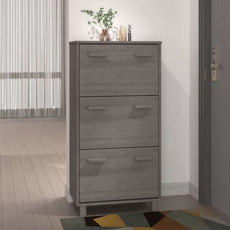 vidaXL Zapatero HAMAR madera maciza pino gris claro 59,5x35x117 cm (1/5)