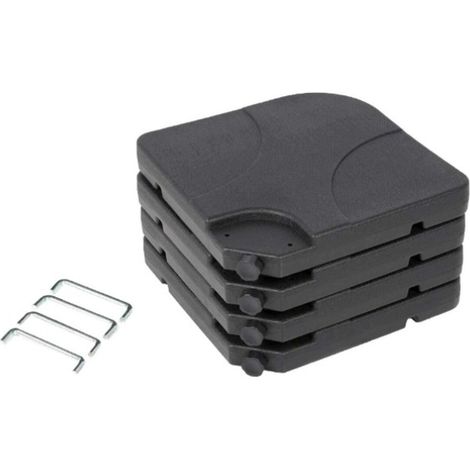 AKTIVE Base per ombrellone riempibile, 4 pezzi in HDPE nero 50x50x7,5 cm, fino a 80 kg con sabbia o 60 l di acqua, con maniglie e sistema di fissaggio (62196) (1/4)