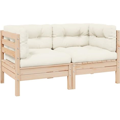 Gartensofa 2-Sitzer mit Kissen in Creme Massivholz Kiefer
