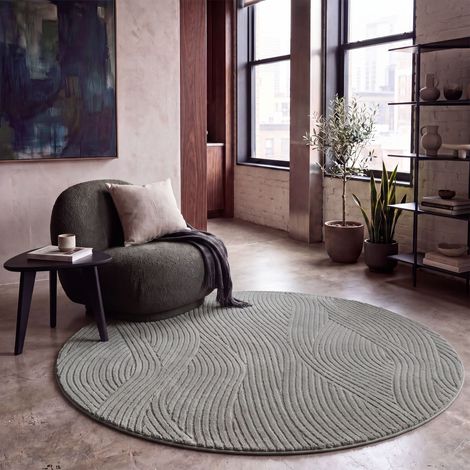 Paco Home Teppich Wohnzimmer Hochflor Skandi Boho Geometrisch Abstrakt Uni Waschbar Grau 160 cm Rund (1/5)
