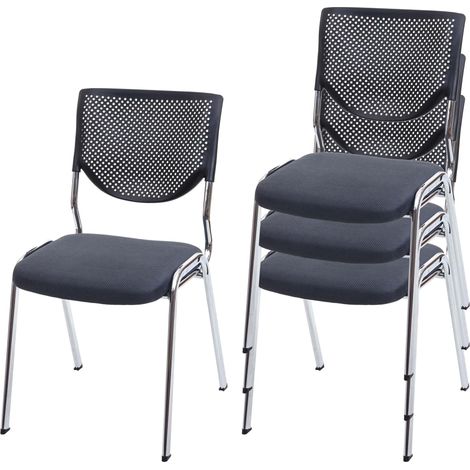 Juego de 4 sillas de visita T401, silla de conferencia apilable, tela/textil, asiento gris oscuro, patas cromadas