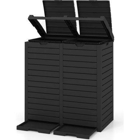 Poubelle Exterieur 235L, Poubelle de Jardin avec Couvercle et 2 Plateaux Extractiblex, Cerclage, Poubelle Tri Selectif 2 x 118L Étanche, Noir (1/5)