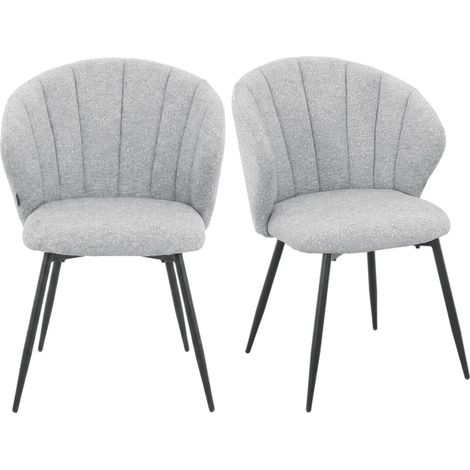 Lot de 2 chaises dossier coquillage tissu chiné doux gris clair - SIMON