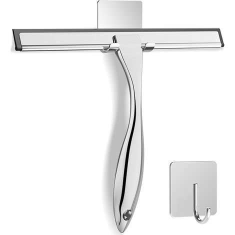Stainless Steel Shower Scraper with Wall Hook, Self-Adhesive Bathroom Glass Wiper