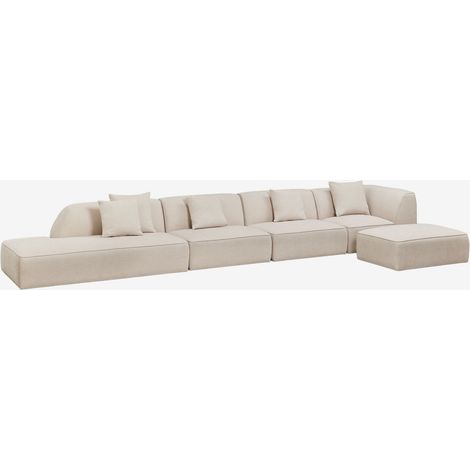 Sofá modular esquinero de 4 piezas con diván izquierdo y puff tapizado Cardea SKLUM             