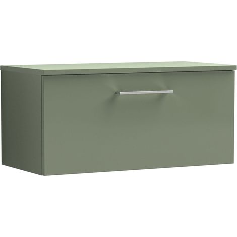 Nuie Arno Wall Hung 1-Drawer Vanity Unit with Worktop 800mm Wide - Satin Green (1/5)