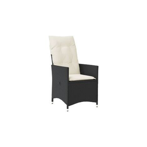 Chaise inclinable de jardin avec coussins noir résine tressée (1/5)