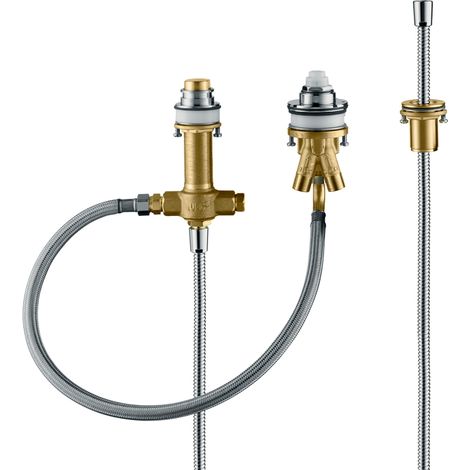 Corps encastré 3 trous pour baignoire – Installation sur le côté – Longueur flexible 1,60 m – Compatible avec robinet mitigeur HANSGROHE