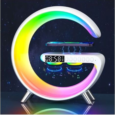 Lampe de charge sans fil - Lampe d'ambiance intelligente, enceinte Bluetooth, chargeur sans fil, veilleuse LED - Lampe musicale, réveil, tactile, ambiance de table (1/4)