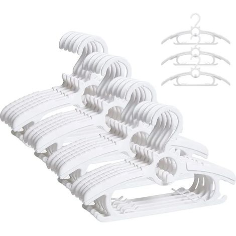 Lot de 20 cintres enfants 28-36 cm empilables, crochets ours, antidérapants, pour vêtements bébés, peu encombrants, blanc. - - Blanc (1/5)