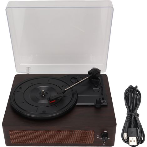 Tourne-disque vinyle Bluetooth, platine à courroie 3 vitesses, haut-parleur intégré, couvercle anti-poussière, style vintage gramophone (1/5)