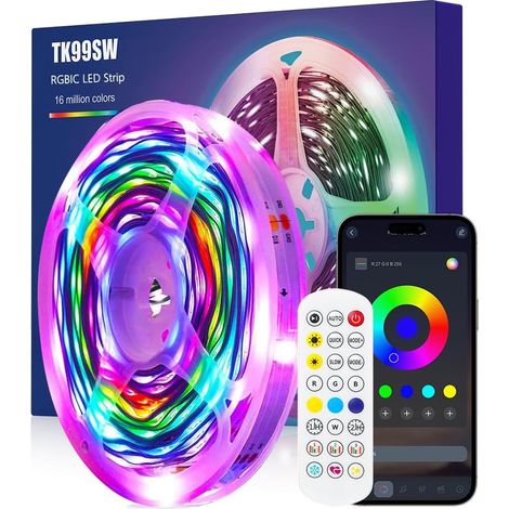 6M LED Strip Bedroom RGB LED Strip with Remote Control and APP, Multi-Color USB LED Strip, TV Sync Backlight with Music Rhythm for TV, Bedroom, Kitchen, Home, Party, All Saints' Day, Christmas (1/5)