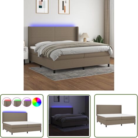 The Living Store Sommier à lattes de lit matelas LED Taupe 200x200 cm Tissu - Sommier Tapissier - Lit Plateforme - Lit Avec Led - Matelas À Ressorts Ensachés - Têtière Ajustable (1/5)