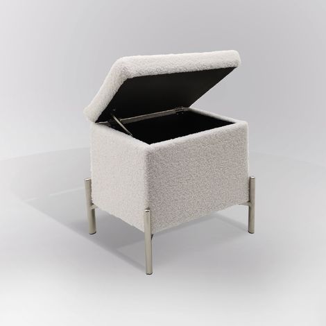 POUF CONTENITORE CM 45X45 H. 35 TESSUTO EFFETTO BOUCLE' BIANCO (1/2)