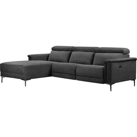 Lund-Chaise longue avec 1 fauteuil inclinable manuel en tissu anthracite (1/5)