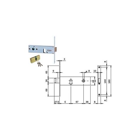 SERRATURA DA INFILARE PER FASCE CATENACCIO E SCROCCO MM.44 H 704  mm.60  frontale mm.16 (704601S)    ISEO