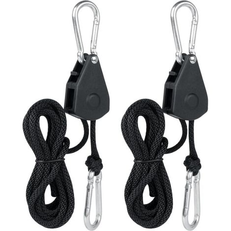 2 Pièces Sangle Cliquet, Sangle à Cliquet Corde, Cintres à Cliquet Réglables, pour Lampe de Plantes, Lampes Suspendues et Camping, Capacité de 68kg