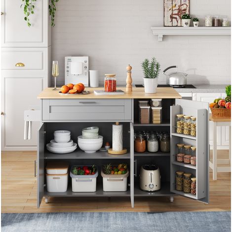 Mobile cucina pieghevole su ruote 132,5 x 44(70) x 90 cm, MDF grigio (1/5)