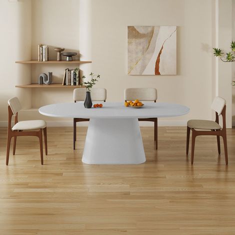 Table à manger ovale 220x100x76 cm effet ciment gris clair - JULOZ