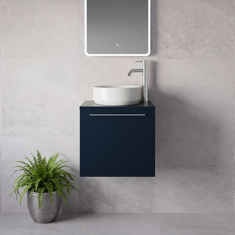 Napoli 390 Deep Blue 500mm Wall Mounted Single Drawer Vanity Unit for Countertop Basins - 500mm - Chrome 320mm Handle