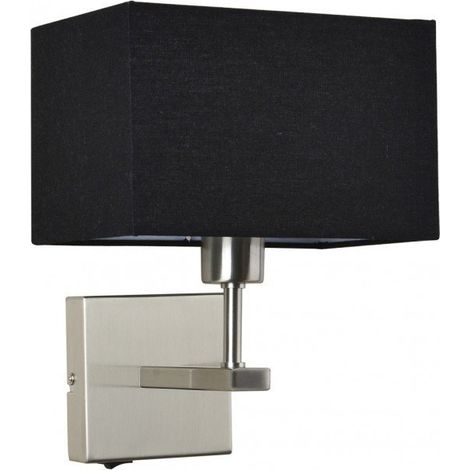 Italux Norte - Lampada da Comodino Moderna Nichel 1 Luce con Paralume Rettangolare Nero, E27