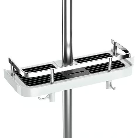 Étagère de douche sans perçage Étagère de douche réglable pour barre de douche Rangement de salle de bain avec support de douche Étagère avec 2 petits crochets (1/5)