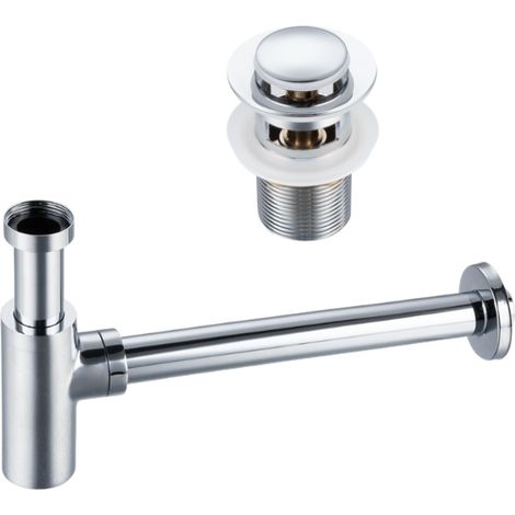 BALNEO - ensemble bonde de lavabo Klik Klak B avec trop-plein chromé + siphon rond chromé en laiton - kit pour lavabo (1/5)