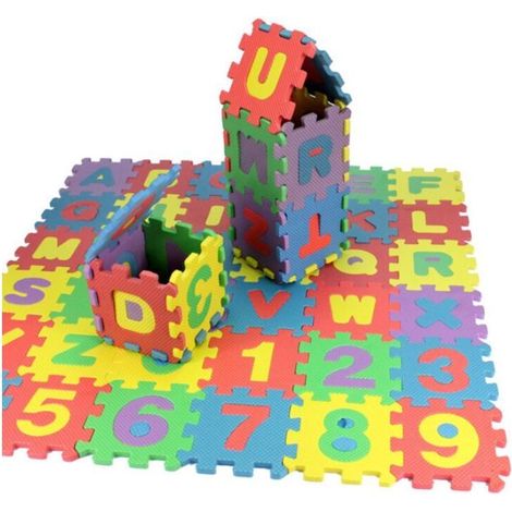 Tapis de jeu antidérapant pour enfants 36 pièces 12 x 12 cm Mousse multicolore Apprentissage lettres et chiffres Jormftte