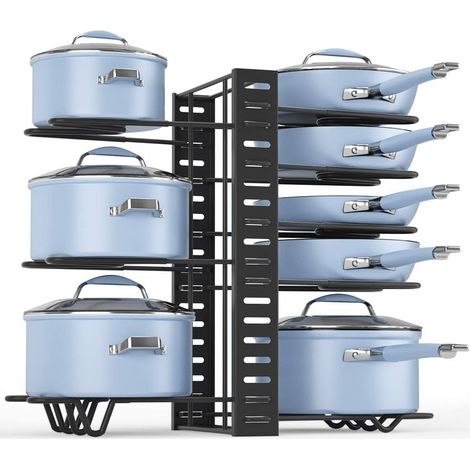 Organisateur de casseroles et poêles, étagère à ustensiles de cuisine à 8 niveaux, noir (1/5)