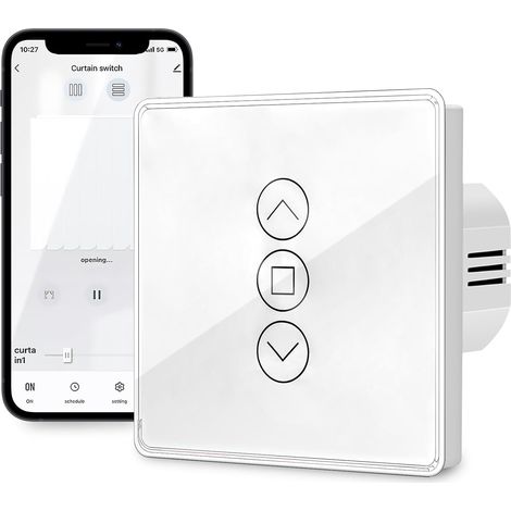 Interrupteur Volet Roulant Connecté: 2.5d Interrupteur De Rideau Intelligent à Ecran Tactile, Commutateur Rideau Stores Wifi Commande Vocale Et App Contrôle à Distance (Blanc) (1/5)