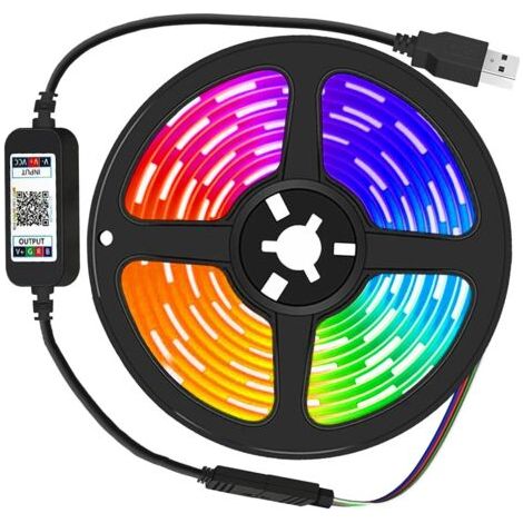 Pair - Bande lumineuse LED RVB 5050, 2 M, synchronisation de musique, application Bluetooth, 16 millions de couleurs, luminosité réglable, IP65, pour éclairage ambiant TV/ordinateur, multicolore (1/5)