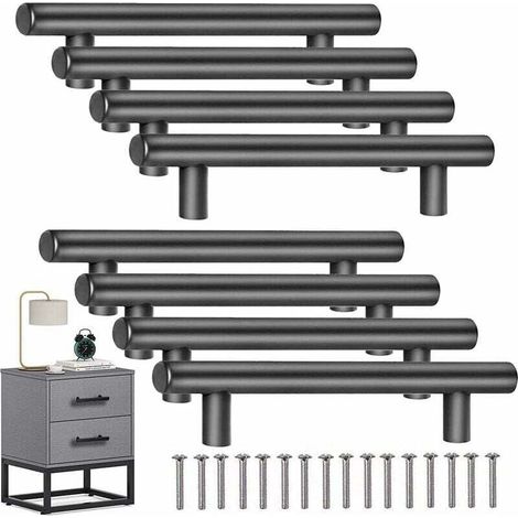 Shao hua 8 PCS T- Bar Bâton Cuisine Porte Poignées Tire Avec Vis(200MM), Acier Inoxydable Poignee de Meuble Espacement des Trous 128 mm, pour d'armoire Cuisine, le noir (1/5)