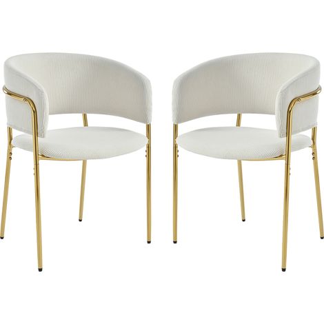 Pack de 2 sillas de comedor modernas en tejido de cordón beige con patas de hierro y pies regulables (1/5)
