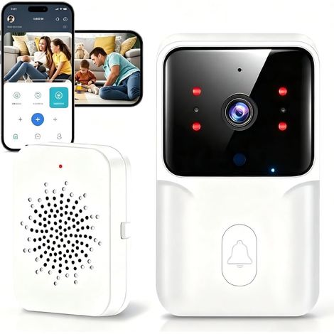 Sonnette Vidéo sans Fil avec Caméra 1080P, Visiophone WiFi Intelligent, Vision Nocturne, Détection de Mouvement, Audio Bidirectionnel, Notification Smartphone, IP65 Étanche (1/5)